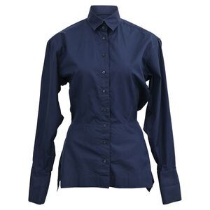 Alaïa Poplin Peplum Shirt in Navy Blue Cotton